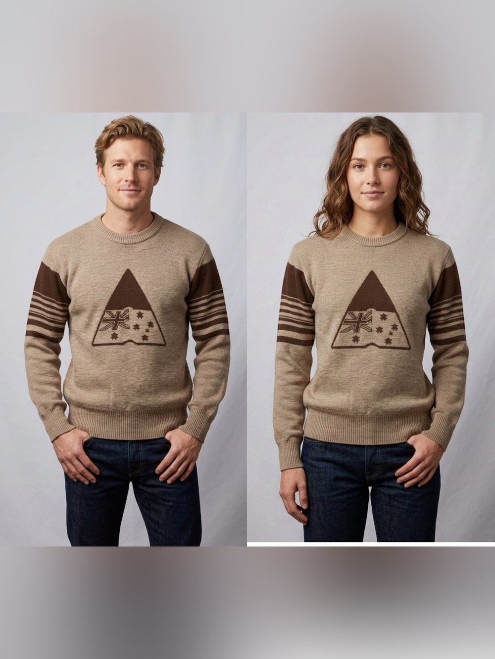 Vintage HySport Australia Wool Knit Sweater Brown Graphic Flag Sz M Unisex